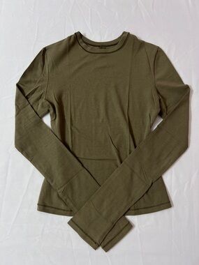 SKIMS Cotton Jersey Crew Neck Long Sleeve Top T-shirt Green Olive